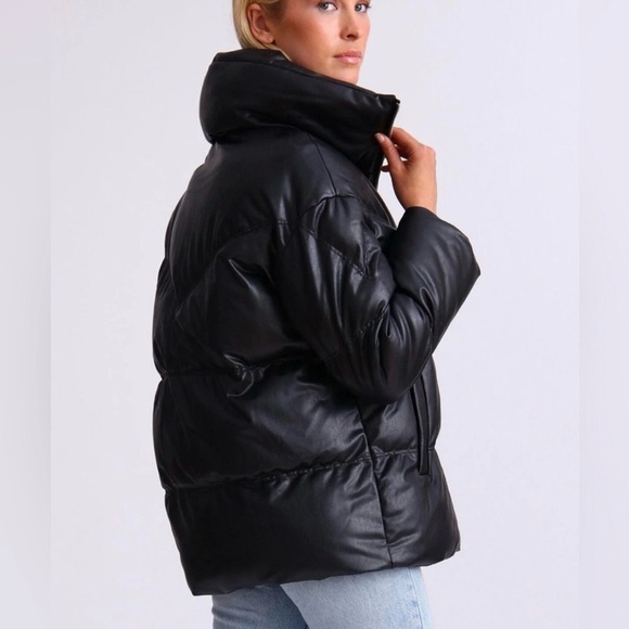 Avec Les Filles Black Leather Puffer Jacket - Picture 5 of 5